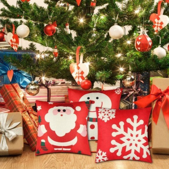 Decorative Holiday Thro Pillow Covers | Set of 4 | 18"x18" | Cotton Linen Blend - Picture 2 of 9